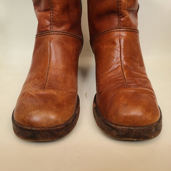 Vtg 70's Braided Brown Caramel Leather Campus Boots (7 B) Wild Card Brazil Read - Picture 4 of 16
